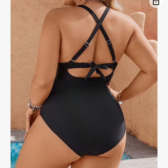Women's 2XL One Piece Swimsuit Contrast Lace V Neck Monokini Bathing Suit - Picture 2 of 2